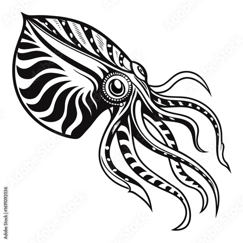 Tribal octopus illustration black and white