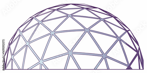 A geodesic dome structure with triangular panels forming a semi spherical shape on a white background