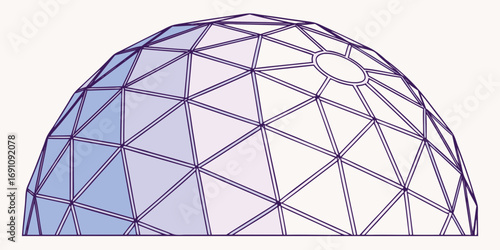 Illustration of a geodesic dome with triangular panels and a circular opening at the top center