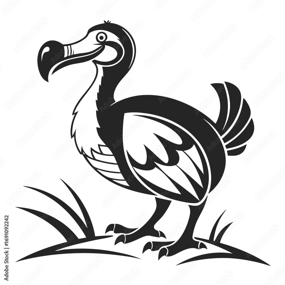 Fototapeta premium Stylized black and white dodo bird illustration