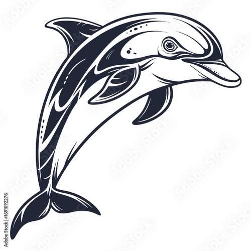 Stylized dolphin jumping out of water illustration