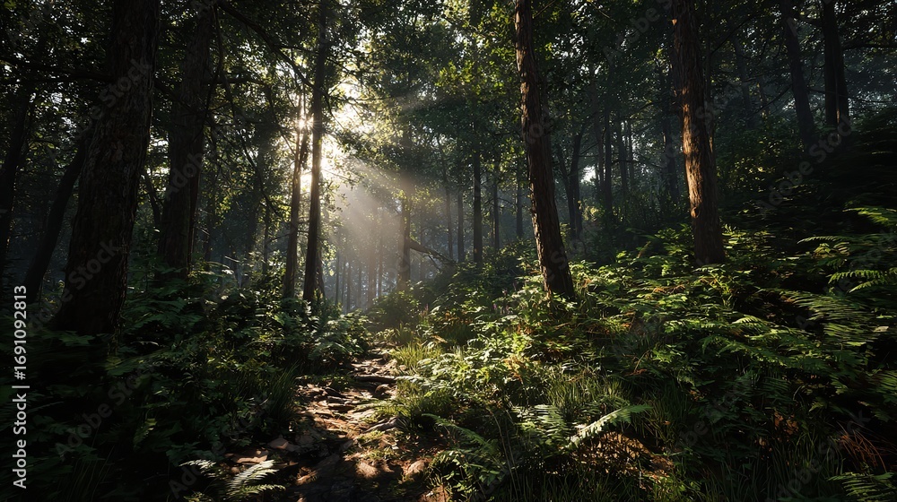 Obraz premium Write about the contrast between the brightness of the forest during the day and the deep shadows of the forest at night.