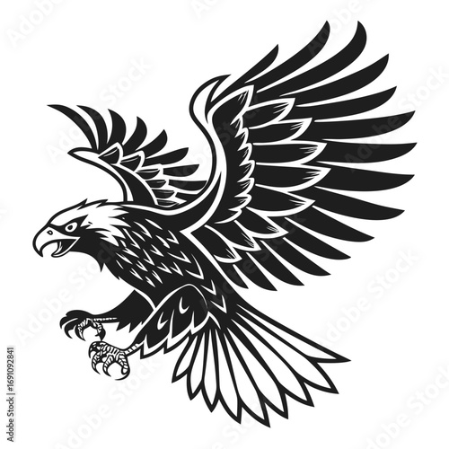 Stylized black eagle in flight with wings spread wide