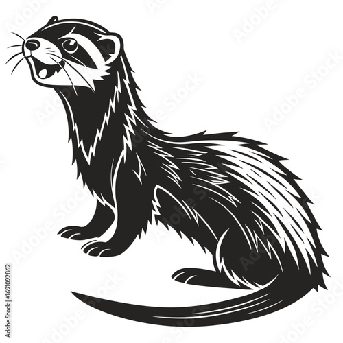 Stylized black and white illustration of a ferret