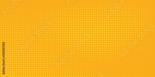 dot Yellow halftone pattern. Retro comic gradient background. Bright orange pixelated dotted texture overlay. Cartoon pop art faded gradient pattern.