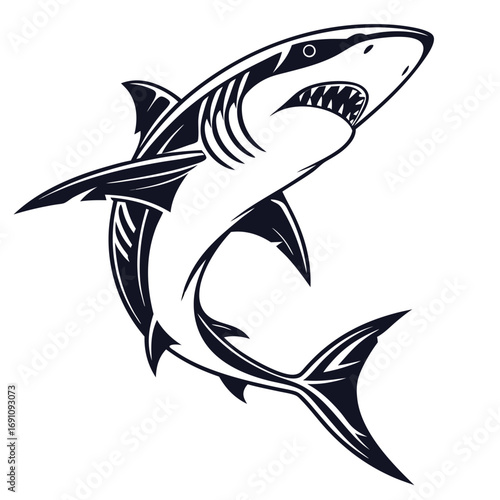 Tribal shark illustration with sharp teeth and fins