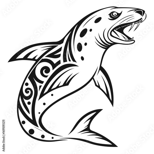 Fierce seal with tribal tattoo design roaring