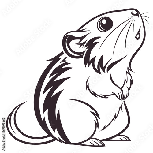 Stylized illustration of a cute rodent looking upwards with its paws together