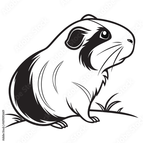 Cute guinea pig illustration in black and white outline style