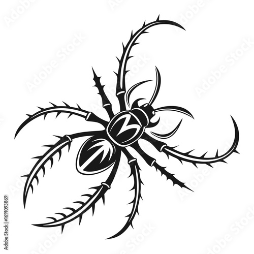 Stylized black spider tattoo design with sharp spikes