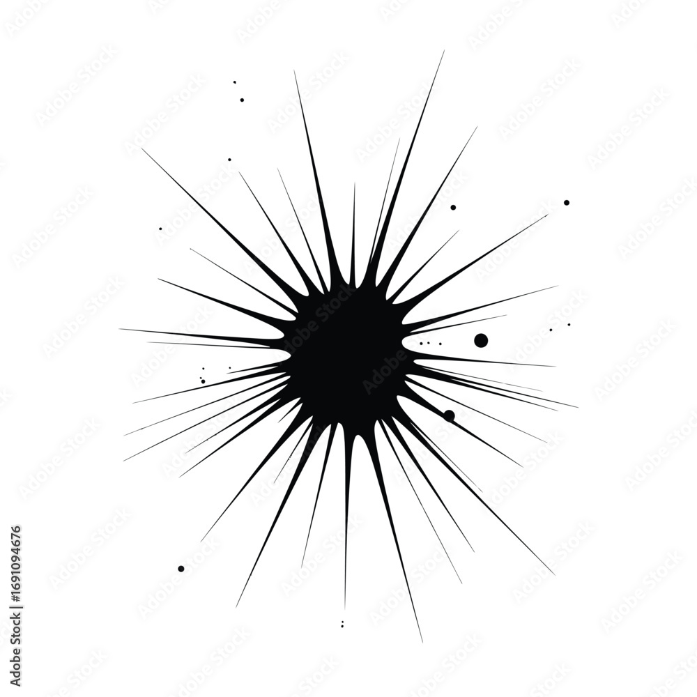 Obraz premium Black and white abstract vector of a single paint splash with fragmented edges for artistic, creative, and design graphic use