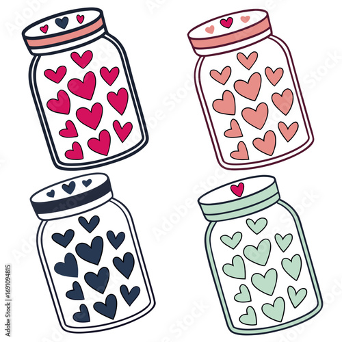 Valentine mason jars with hearts vector design for love themed crafts and digital projects and graphic design