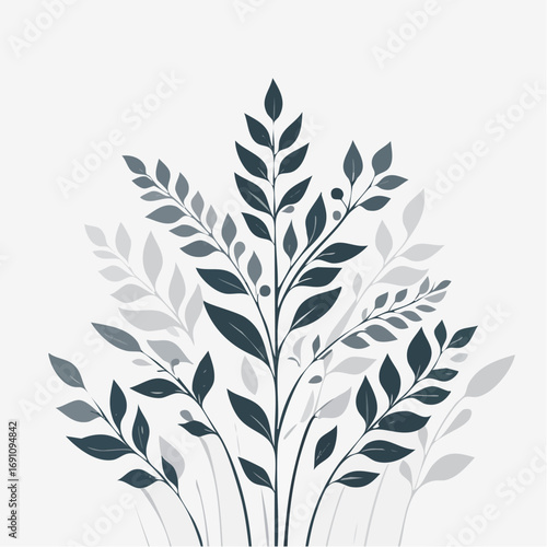 Monochrome, minimalistische Darstellung von Blättern und botanischen Zweigen