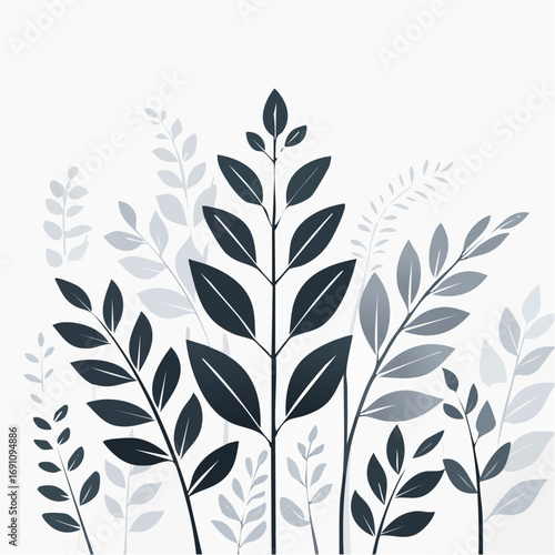 Monochrome, minimalistische Darstellung von Blättern und botanischen Zweigen