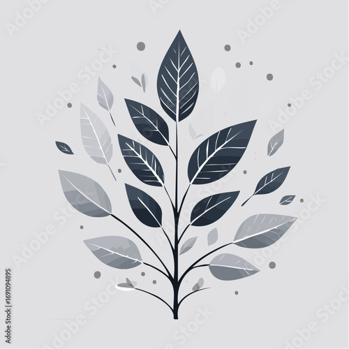 Monochrome, minimalistische Darstellung von Blättern und botanischen Zweigen