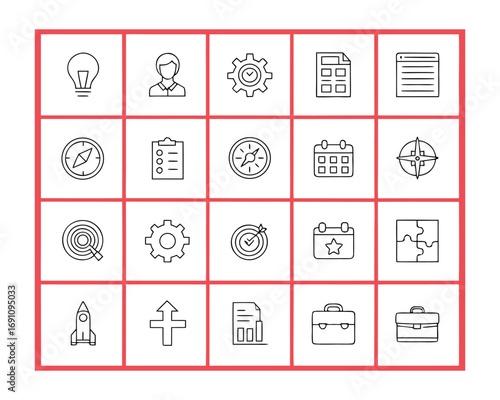 Strategic Planning Icons for Project Management, Business Goals, and Success