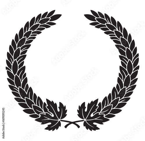 Elegant black laurel wreath vector illustration isolated on white background for awards and recognition