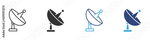 Satellite dish icon set in outline and flat style , vector illustration. 