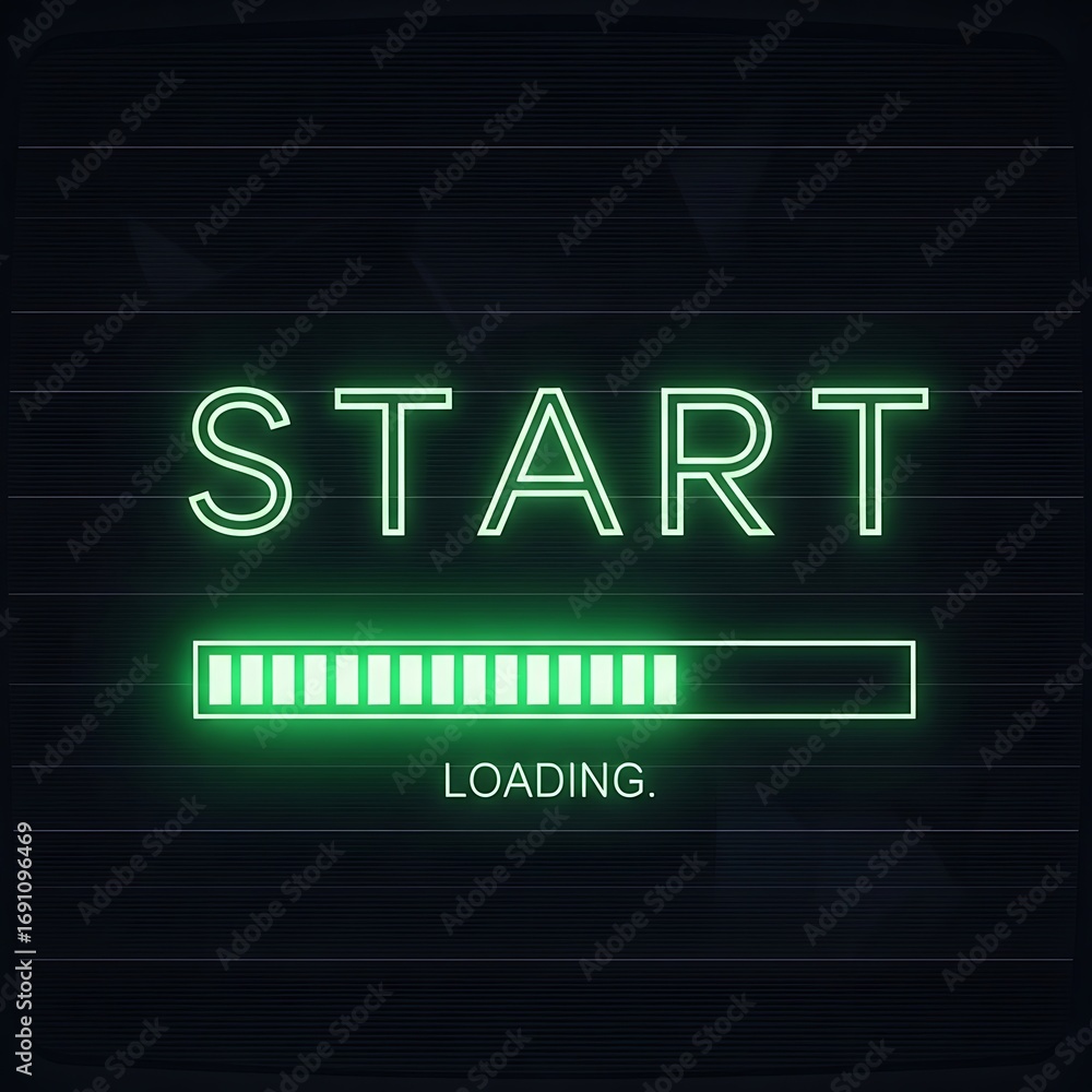 Fototapeta premium A neon green loading screen displays the word 
