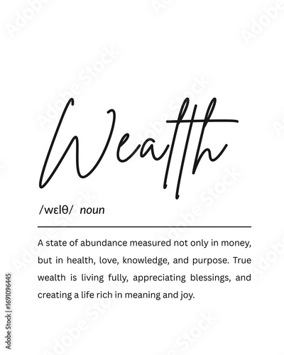 Wealth Definition Typography Printable, Success Quote Wall Art, Digital Download for Home Office or Workspace