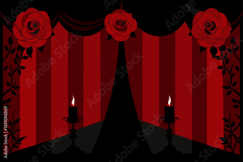 a gothic romance backdrop with deep crimson and bl