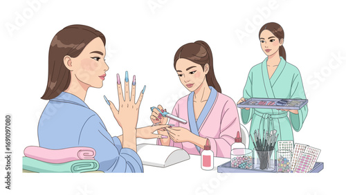 Two nurses or healthcare professionals assisting a patient with medical treatment or examination in a clinic or hospital setting