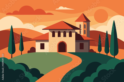 a mediterranean villa with a terracotta roof  surr
