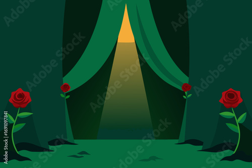 a moody backdrop with deep forest green drapes  wi