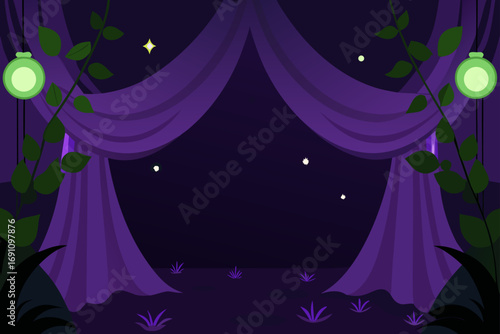 a mysterious night garden backdrop with deep purpl