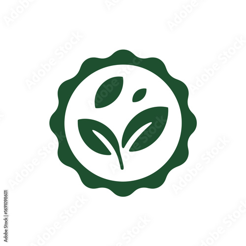 Fresh Green Leaves in a Circular Badge Emblem for Natural Products Packaging
