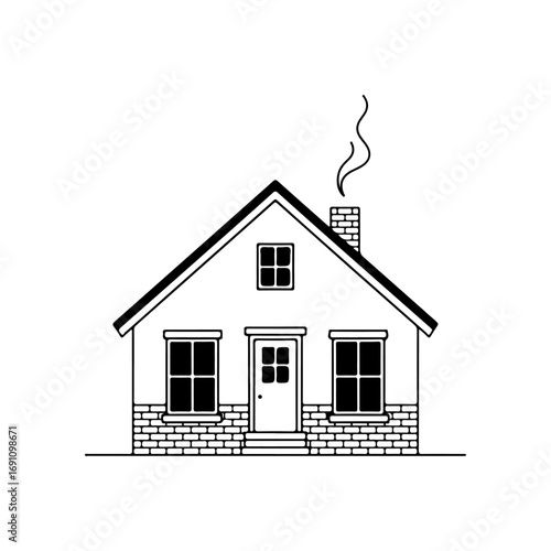Charming hand-drawn cottage with chimney smoke evoking cozy home life and comfort vector