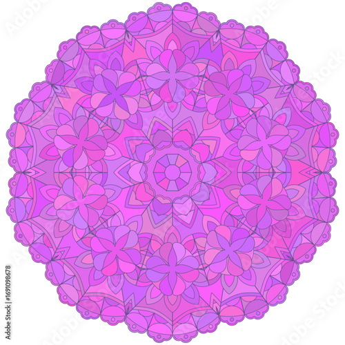 Asian colorful floral mandala. Vector ethnic circular ornament. Stylish design in purple shades