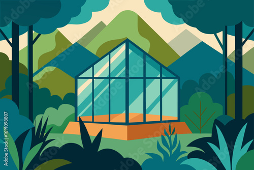 a peaceful and secluded glass house blending into 