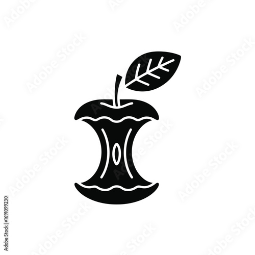 Minimalist Illustration of Apple Core with Leaf Represents Food Waste and Leftovers Concepts