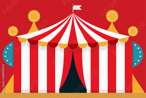 a playful circus tent backdrop with red and white 