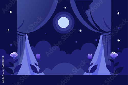 a romantic moonlit garden backdrop with dark blue 