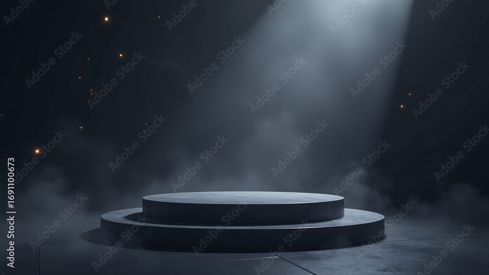 Fototapeta premium slender minimalist halloween podium stands alone dimly lit surroundings polished surface shrouded ethereal mist wafts like