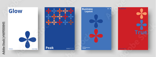 Modern abstract brochure cover designs with geometric flower shapes in bold colors, perfect for branding, marketing, and creative projects