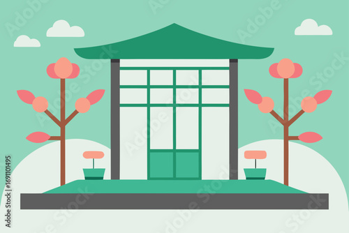 a serene japanese tea house backdrop with shoji sc