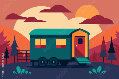 a vibrant and eclectic tiny home on wheels  parked