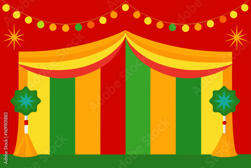 a vibrant fiesta backdrop with striped drapes in r