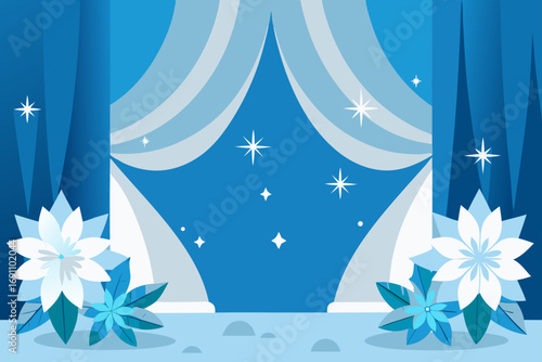 a winter wonderland backdrop with icy blue and sil