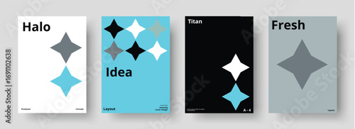 Dynamic and modern graphic design layouts with geometric star shapes, perfect for branding, marketing, and creative projects with a fresh aesthetic