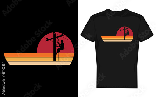 Retro lineman silhouette performing electrical work vintage electrician graphic design with a classic stylized aesthetic silhouette