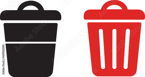 Vector trash can icons set black and red garbage bin illustration, waste container symbol, recycle basket design artwork.eps