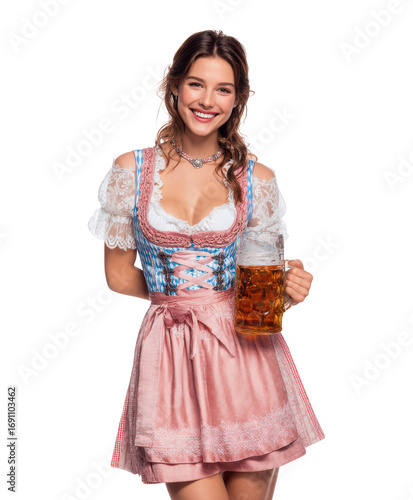 Oktoberfest Beer Girl PNG – Bavarian Waitress with Beer Mugs Transparent Clipart