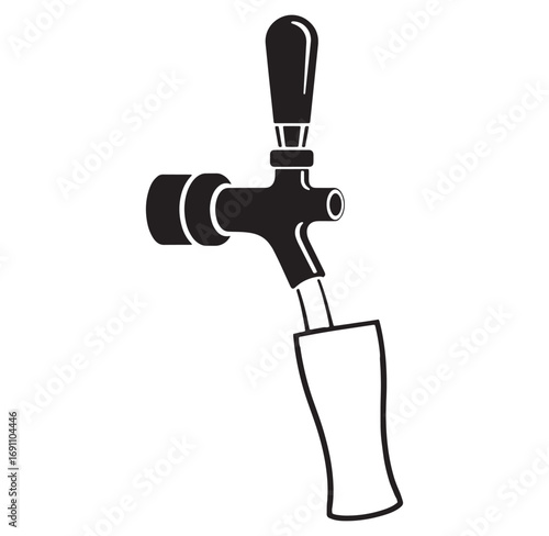 Silhouette of a beer tap pouring beer into a glass or pint symbolizing bar drinks