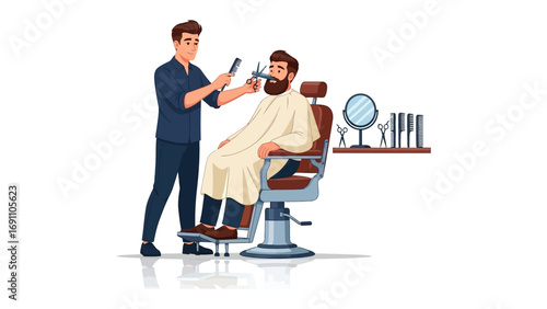Aesthetician demonstrating skincare products to a client with a male assistant presenting a tray of serums