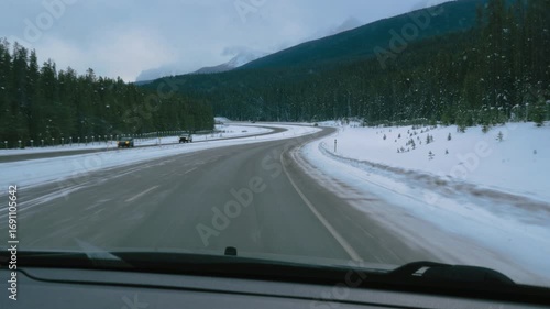 Traveling East on the Banff Parkway on a clear but snowy winter day, Part 2