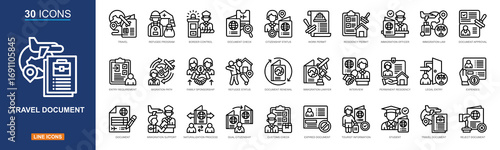 Immigration icon collection line style. immigration, travel, document, permit, refugee, citizenship. Vector illustration